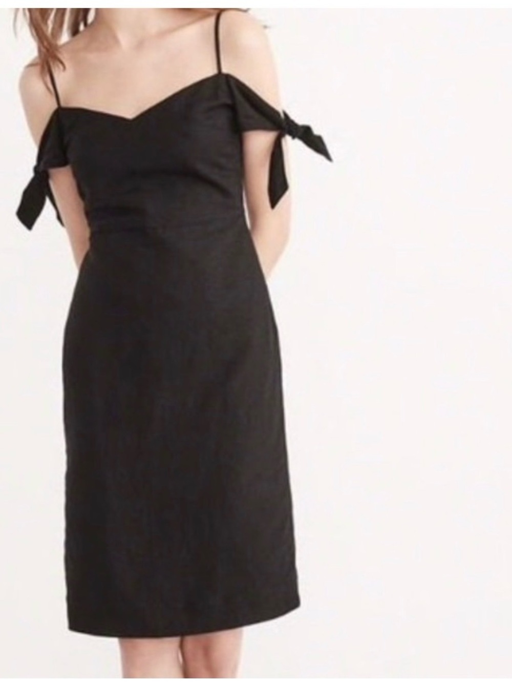Abercrombie & Fitch Black Off-Shoulder Midi Dress with Tie Straps